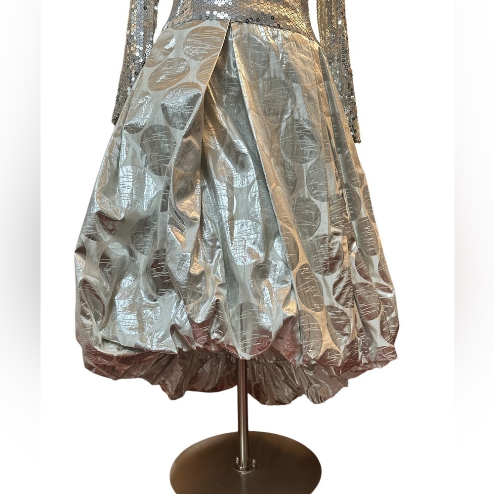 Vintage Haute Couture Richilene Metallic Long Sleeved High Low Formal Dress - Picture 3 of 7